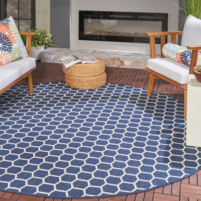 Nourison Home Twist Reversible Indoor/Outdoor 8' x Round Area Rug, Navy