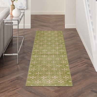 Nourison Home Outdoor Essentials 2' x 8' Runner Rug, Green/Ivory, rollover
