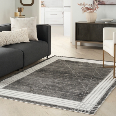 Nourison Home Desire Border 6' x 9' Area Rug, Charcoal/Silver, rollover