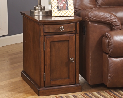 Laflorn Chairside End Table with USB Ports & Outlets, Medium Brown, large