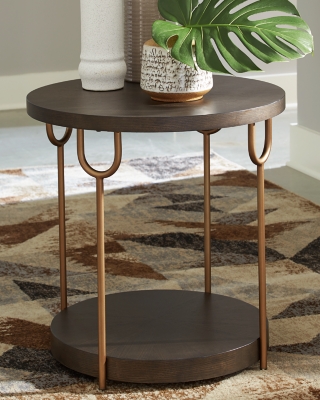 Brazburn End Table, Dark Brown/Gold Finish, large