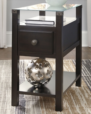 Diamenton Chairside End Table with USB Ports & Outlets, Almost Black, large