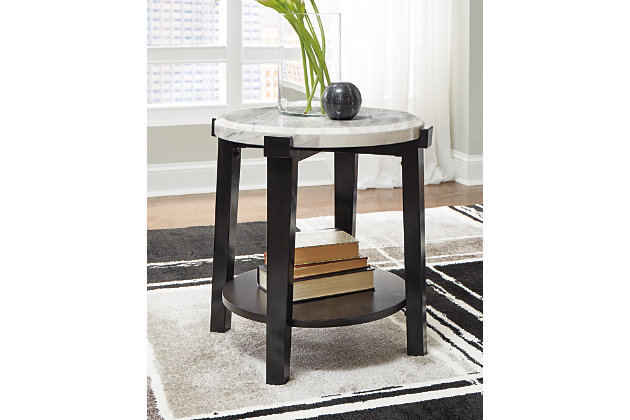 Janilly Round Faux Marble End Table, Ashley Furniture Round End Tables