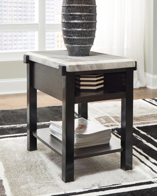 Janilly Faux Marble Chairside End Table with USB Ports Outlets