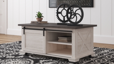 Barn door coffee table store and end tables