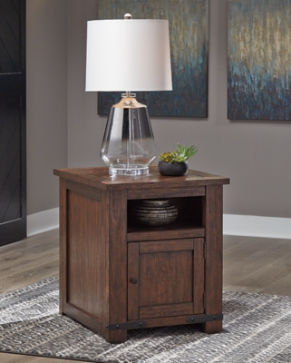 Budmore End Table with USB Ports & Outlets, Brown