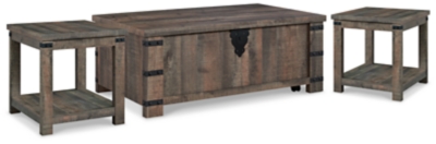 Hollum Coffee Table with 2 End Tables, Rustic Brown