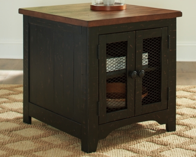 Valebeck End Table, Black/Brown, large