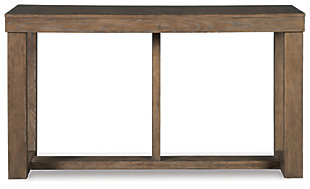 The Cariton sofa table masters the art of simplicity. Bold, blocky profile is enriched with plank-effect styling and a textured grayish brown finish for a look that’s cool and contemporary and a vibe that’s warm and inviting.Made with ash veneers and engineered wood | Plank-effect tabletop | Textured grayish brown finish | Assembly required | Estimated Assembly Time: 30 Minutes