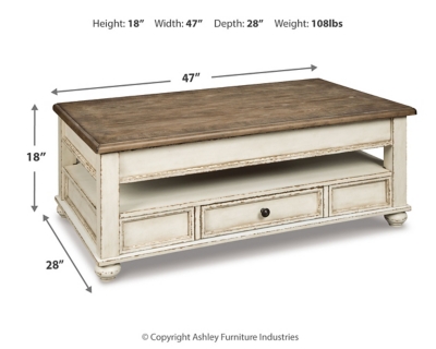 Realyn Coffee Table with Lift Top, White/Brown, large