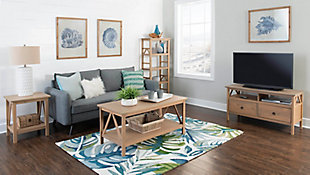 The simple yet eye-catching design of this coffee table features an open framework and linear design for universal appeal. A gracious tabletop and spacious lower shelf provide ample storage and display space. The on-trend finish with driftwood tones suits your appreciation for contemporary style.Made of wood | Finish with driftwood tones | Fixed lower shelf | Assembly required