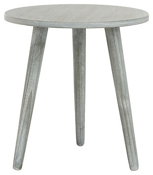 Lighten the look of your living space with this round end table. Clean-lined design is perfect for today’s casual lifestyles.Made of wood and engineered wood | Gray wash finish | Clean with a soft, dry cloth | Assembly required