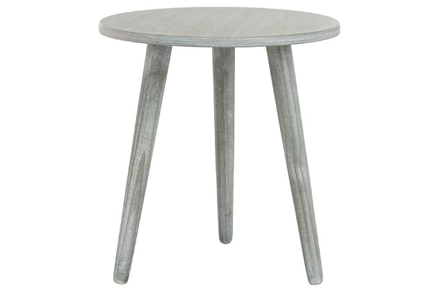 Lighten the look of your living space with this round end table. Clean-lined design is perfect for today’s casual lifestyles.Made of wood and engineered wood | Gray wash finish | Clean with a soft, dry cloth | Assembly required