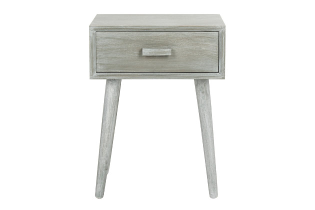 Lighten the look of your living space with this pine accent table. Simple single-drawer design is enhanced with a special water-based paint treatment that brings out the beauty of the wood blend construction.Made of wood and engineered wood | Gray wash finish | Clean with a soft, dry cloth | Assembly required