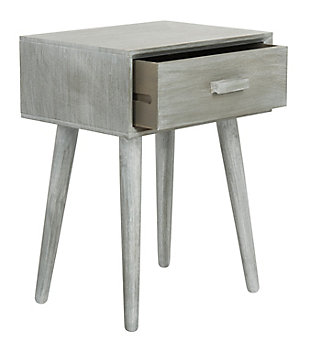 Lighten the look of your living space with this pine accent table. Simple single-drawer design is enhanced with a special water-based paint treatment that brings out the beauty of the wood blend construction.Made of wood and engineered wood | Gray wash finish | Clean with a soft, dry cloth | Assembly required