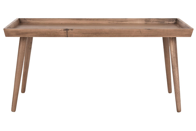 Lighten the look of your living space with this pine coffee table. Tray style design is enhanced with a special water-based paint treatment that brings out the beauty of the wood blend construction.Made of wood and engineered wood | Brown finish | Clean with a soft, dry cloth | Assembly required