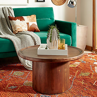 Round Pedestal Coffee Table, Walnut, rollover