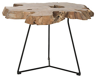 Rustic chic meets eclectic elegance in this one-of-a-kind coffee table that juxtaposes a natural wood top with a sleek modern base. Repurposed with style, the reclaimed wood used in this table gives you something to feel good about. Due to the “found” nature of the wood top, each table is slightly different with its own grain variations and patterns.Made of wood | Natural finish | Black iron legs | Clean with a soft, dry cloth