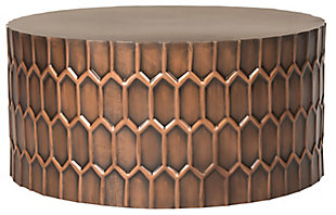 Dripping in honeycomb-shaped hexagons and finished in an antiqued copper-tone patina, this drum table exudes an expensive aesthetic. The fact that it’s utterly affordable sweetens the deal.Made of metal | Antiqued copper-tone finish | Clean with a soft, dry cloth