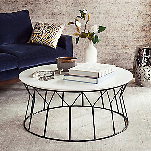 Iron Base Mid Century Lacquer Coffee Table, White, rollover