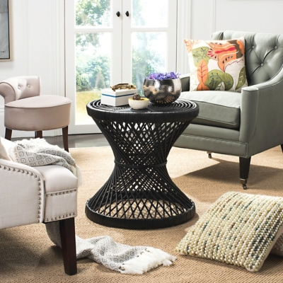 Rattan Small Bowed Accent Table, Black, large