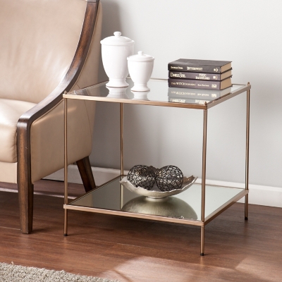 Gold Finished Glass End Table, , large