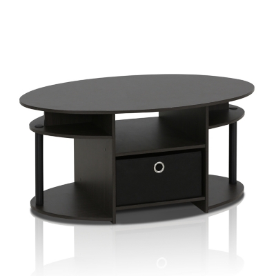 Walnut Finish JAYA Simple Design Oval Coffee Table with Bin, , rollover