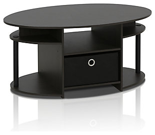 Walnut Finish JAYA Simple Design Oval Coffee Table with Bin, , large