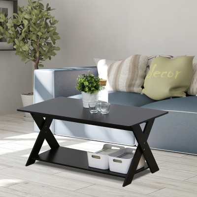 Espresso Finish Modern Simplistic Criss-Crossed Coffee Table, , large