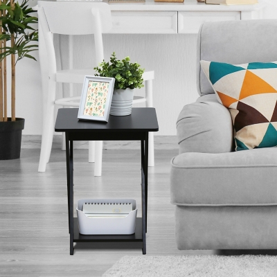 Espresso Finish Modern Simplistic Criss-Crossed End Table, , rollover