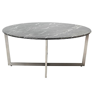 Llona Llona 36" Round Coffee Table in Black Marble Melamine with Brushed Stainless Steel Base, Black, large