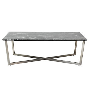 Llona Llona 47.5" Rectangle Coffee Table in Black Marble Melamine with Brushed Stainless Steel Base, Black, large