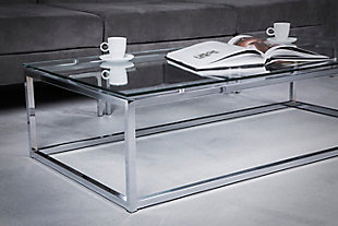 Sandor Sandor Rectangle Coffee Table in Clear Glass with Chrome Base, , rollover