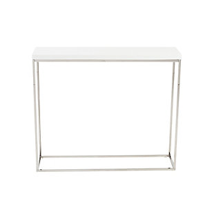Teresa Teresa Console Table in White Lacquer with Polished Stainless Steel Frame, Stainless Steel, large