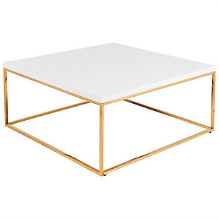 Teresa Teresa Square Coffee Table in White with Brushed Gold Stainless Steel Frame, Gold, rollover