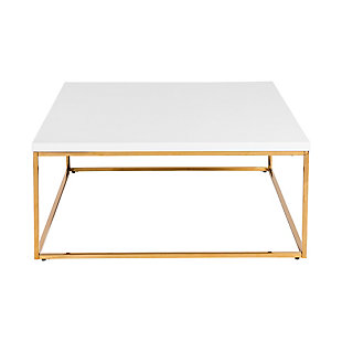 Teresa Teresa Square Coffee Table in White with Brushed Gold Stainless Steel Frame, Gold, large