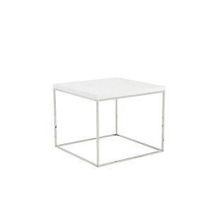 Teresa Teresa Square Side Table in White with Polished Stainless Steel Base, White, large