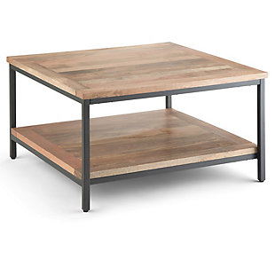 Simpli Home Skyler Solid Mango Wood Modern Industrial Coffee Table, Brown, large