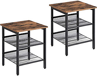 VASAGLE Set of 2 End Tables with Adjustable Mesh Shelves, , large