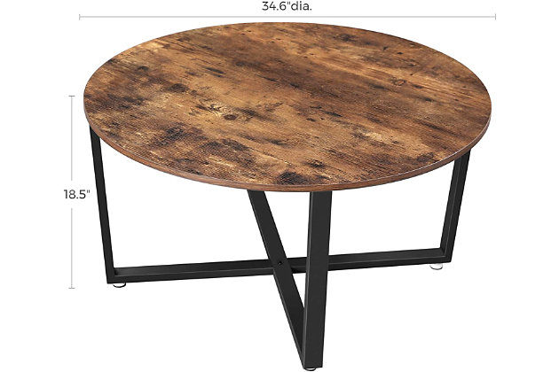 Invite your friends over for a fun afternoon of board games or a movie night; this large round table measuring 34.6” x 34.6” x 18.5” will be a perfect companion on which to comfortably play checkers and have some snacks and drinksRound table of 34.6” x 34.6” x 18.5” | Matte black steel legs | support up to 220 lb | Assembly required