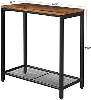 Thanks to the manageable number of individual parts and the easy to understand instructions, this side table is easy to assemble. In just a few steps, you have a stable metal and wood mix to fall in love withSlim dimensions | Equipped with adjustable feet | Rustic brown board and black metal frame | Assembly required