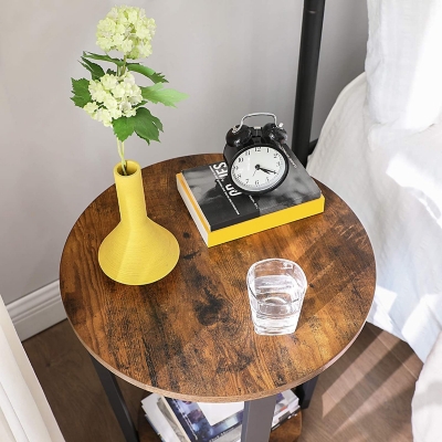 VASAGLE Round End Table with 2 Shelves