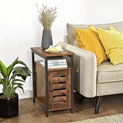 VASAGLE Lowell Side Table with Cabinet and Open Shelf, , rollover