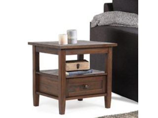 Warm Shaker SOLID WOOD 20 inch Wide Rectangle Transitional End Table in Distressed Charcoal Brown