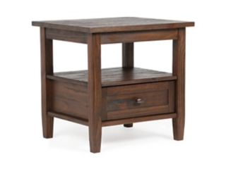Warm Shaker SOLID WOOD 20 inch Wide Rectangle Transitional End Table in Distressed Charcoal Brown