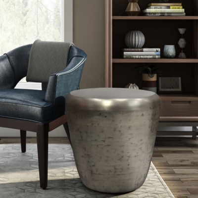 Garvy Metal Accent Side Table, Antique Silver, rollover