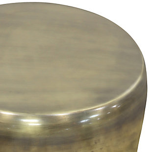 Add a distinctive finishing touch to your favorite seating space with the Garvy side table, handcrafted from metal. Showcasing a drum silhouette, this table's clean lines add visual appeal to your decor. Play up its versatility by placing it in your living room, den or bedroom.Dimensions: 20" W x 20" D x 22" H | Handcrafted with care using premium solid metal | Hand finished in an antique gold | Multipurpose table can be used as an end table or side table. Looks great in your living room, great room, condo, bedroom or office | Industrial design features popular drum shape | Fully assembled | We believe in creating excellent, high quality products made from the finest materials at an affordable price. Every one of our products come with a 1-year warranty and easy returns if you are not satisfied.
