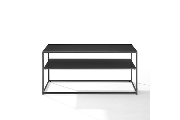 Simple and streamlined, the braxton coffee table is an ideal addition to your living room. With clean lines and sturdy steel construction, this coffee table offers storage and display space without overwhelming your space. The perfect spot for books, remotes, or your favorite art piece, this coffee table's slim frame blends seamlessly with your home's decor.Made of steel | Matte black finish | Tabletop and shelf weight capacity 50 lbs. | Modern design | Streamlined space-saving footprint | Modular design allows multiple units to be paired together | Assembly required