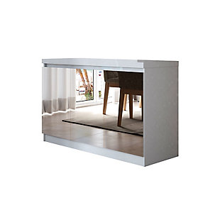 Throw a sophisticated dinner party with the Viennese 2.0 buffet stand. Concealed shelving provides ample storage, while a streamlined silhouette keeps this piece both functional and stylish. Tuck away linens, table accessories and serving pieces while staying organized for the next big event, with plenty of sections for items to have their own designated space. Dress it up with candles and fancy appetizers, or with favorite family photos and decorative accents when the party's over.Accommodates most flat-panel tvs up to 45" | 5 shelves | 3 mirror doors | White gloss finish | Made with engineered wood | Assembly required