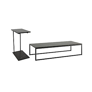 Manhattan Comfort 2-Piece Celine Coffee and Table in Black Marble, Black Marble, large